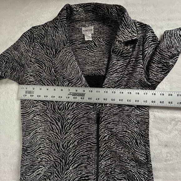 Chico's Womens Black & White Zebra Print Zip Up Jacket Size 0 Casual Lightweight - Picture 6 of 8